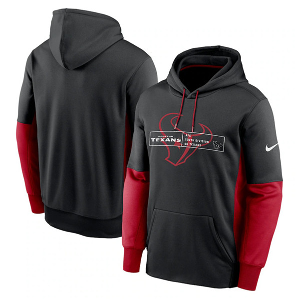 Houston Texans Black Color Block Fleece Performance Pullover Hoodie - Zenithce