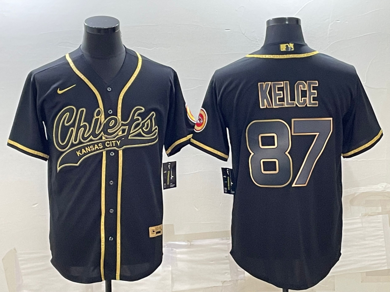 Kansas City Chiefs #87 Travis Kelce Black Gold With Patch Cool Base Stitched Baseball Jersey - Zenithce