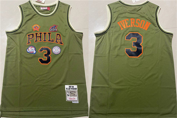 Philadelphia 76ers #3 Allen Iverson Green 1997-98 Throwback Stitched Jersey - Zenithce