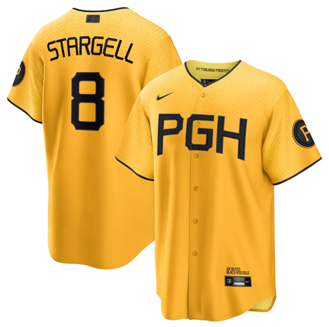 Pittsburgh Pirates #8 Willie Stargell Gold 2023 City Connect Stitched Jersey - Zenithce