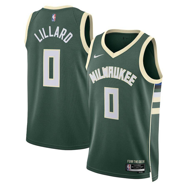 Milwaukee Bucks #0 Damian Lillard Green Icon Edition Stitched Jersey - Zenithce