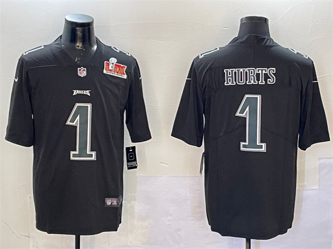 Philadelphia Eagles #1 Jalen Hurts Black 2025 Super Bowl LIX Patch Fashion Vapor Untouchable Limited Stitched Jersey - Zenithce