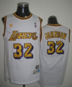 Los Angeles Lakers #32 Magic Johnson White Swingman Throwback Jersey - Zenithce