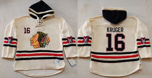 Blackhawks #16 Marcus Kruger Cream Heavyweight Pullover Hoodie Stitched NHL Jersey - Zenithce