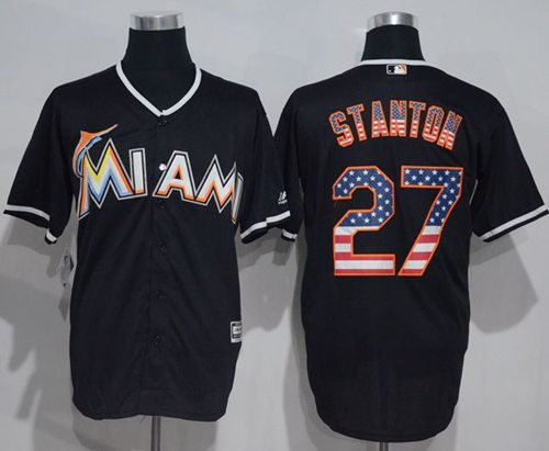 Marlins #27 Giancarlo Stanton Black USA Flag Fashion Stitched Jersey - Zenithce