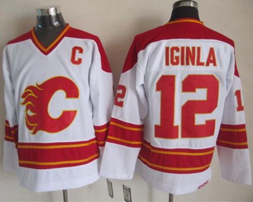 Flames #12 Jarome Iginla White CCM Throwback Stitched Jersey - Zenithce