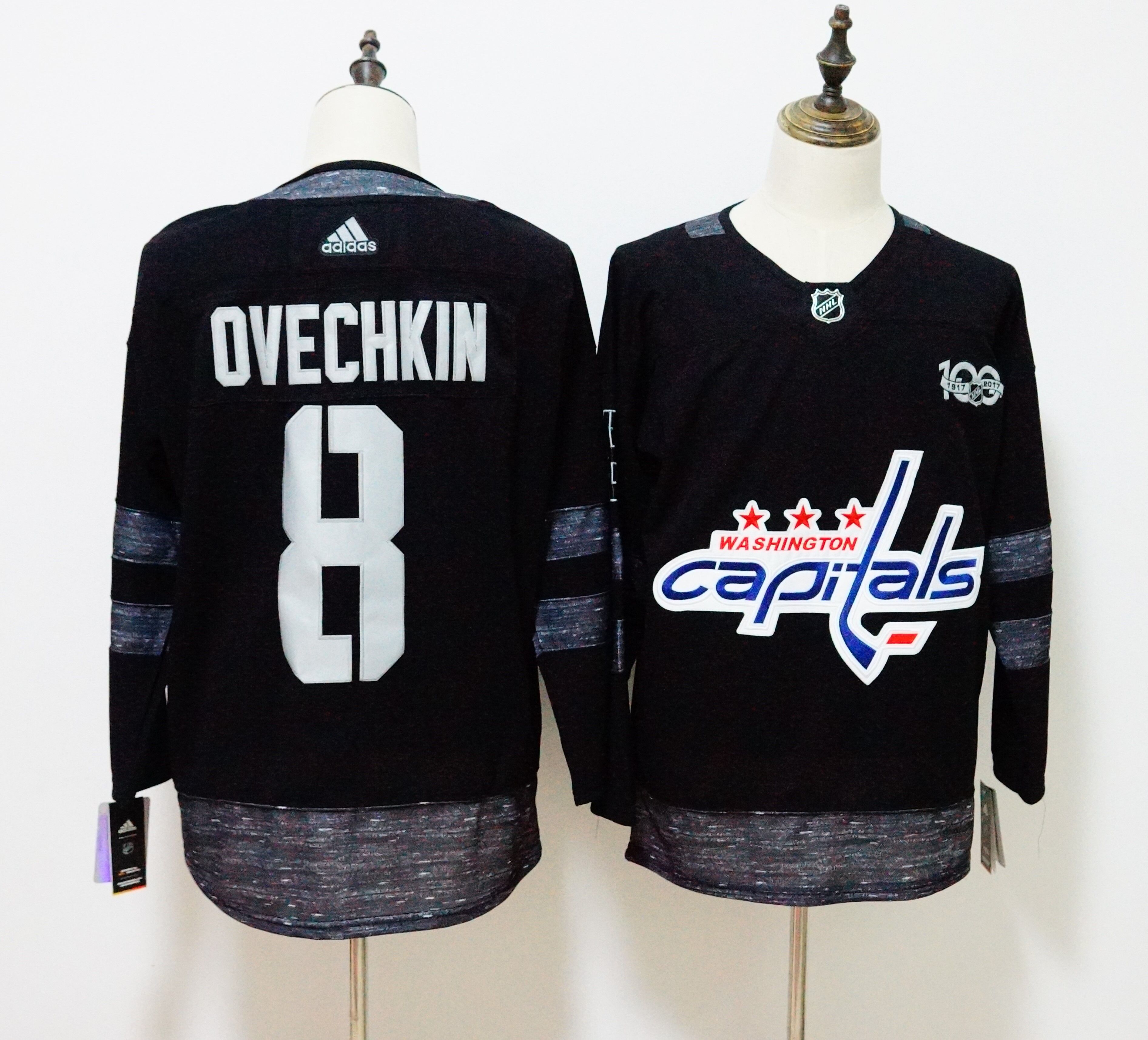 Washington Capitals #8 Alexander Ovechkin Black 1917-2017 100th Anniversary Adidas Jersey - Zenithce