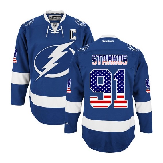 Tampa Bay Lightning #91 Steven Stamkos Royal Blue USA Flag Stitched Jersey - Zenithce