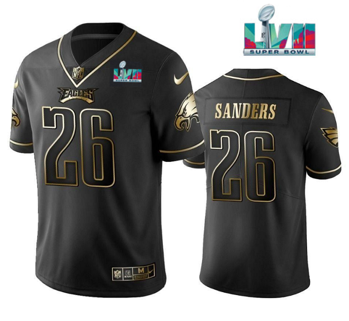 Philadelphia Eagles #26 Miles Sanders Black Golden Super Bowl LVII Patch Edition Stitched Jersey - Zenithce