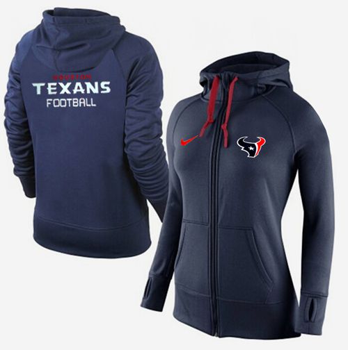 Women's Nike Houston Texans Full-Zip Performance Hoodie Dark Blue - Zenithce