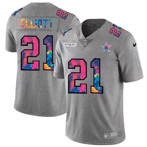 Dallas Cowboys #21 Ezekiel Elliott 2020 Grey Crucial Catch Limited Stitched Jersey - Zenithce