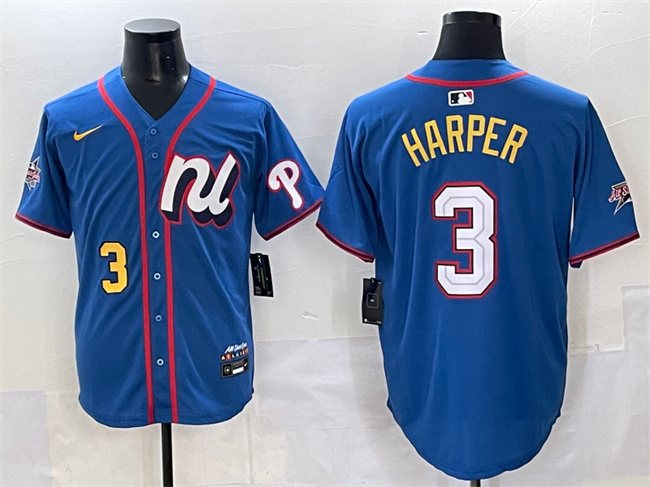 National League #3 Bryce Harper Blue 2025 All-Star Edition Limited Stitched Jersey - Zenithce
