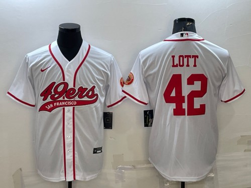 San Francisco 49ers #42 Ronnie Lott White With Patch Cool Base Stitched Baseball Jersey - Zenithce