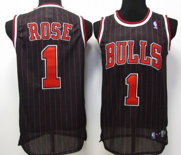 Chicago Bulls #1 Derrick Rose Black Pinstripe Swingman Jersey - Zenithce