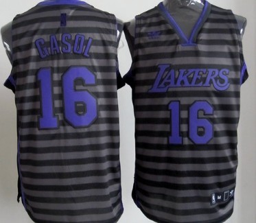Los Angeles Lakers #16 Paul Gaslo Gray With Black Pinstripe Jersey - Zenithce