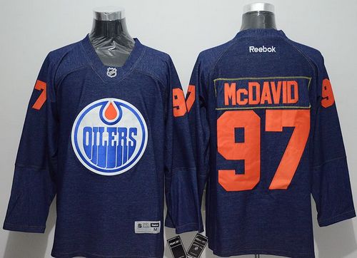 Oilers #97 Connor McDavid Navy Blue Denim Stitched Jersey - Zenithce