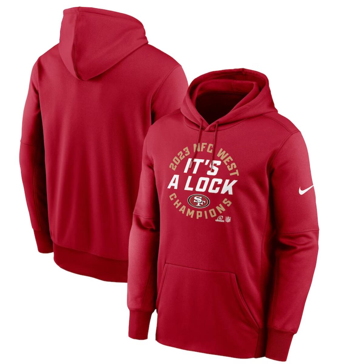 San Francisco 49ers Scarlet 2023 NFC West Division Champions Locker Room Trophy Collection Pullover Hoodie - Zenithce