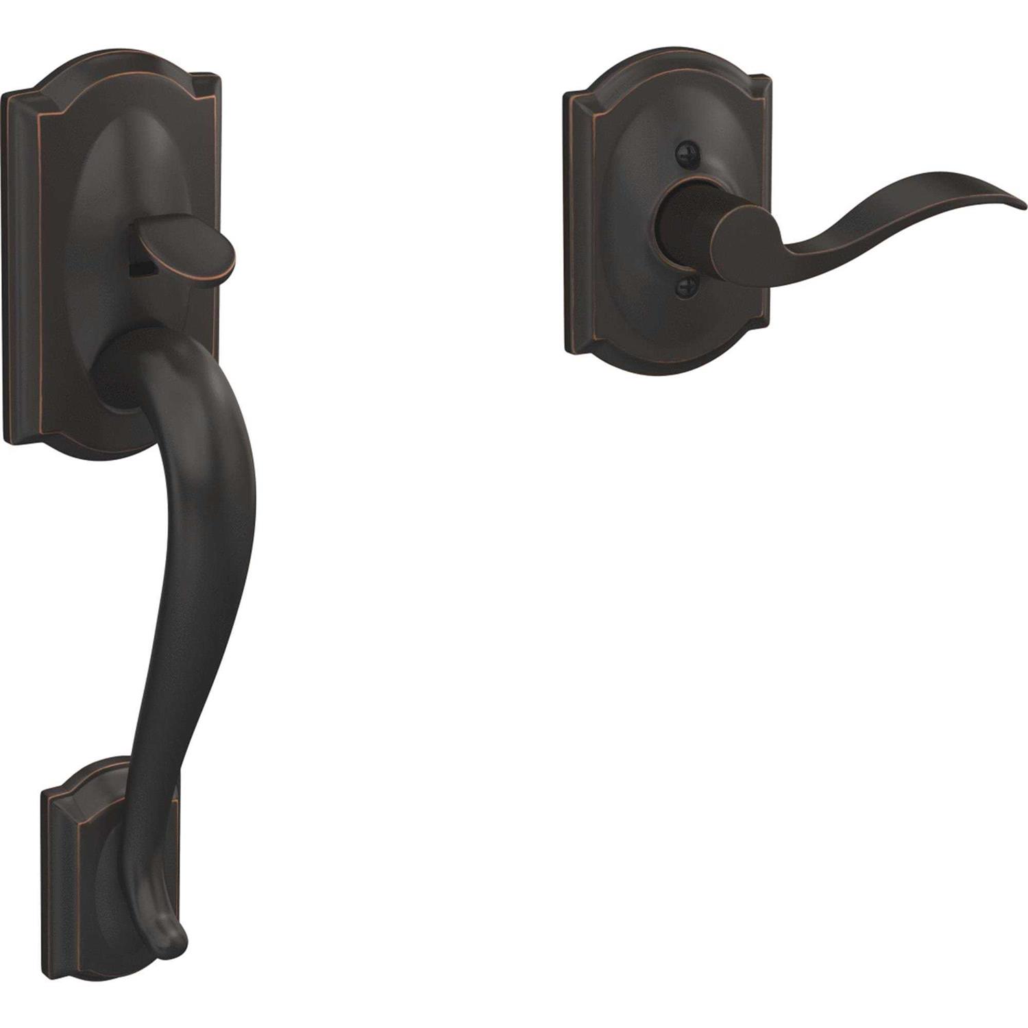 Schlage FE285CAM609GEO Camelot Lower Handleset with Georgian Knob Antique Brass - Zenithce
