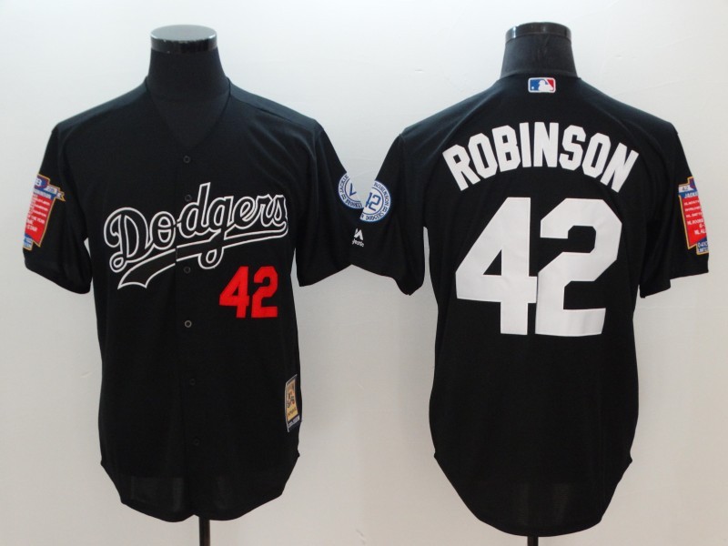 Los Angeles Dodgers #42 Jackie Robinson Black Throwback Cool Base Stitched Jersey - Zenithce