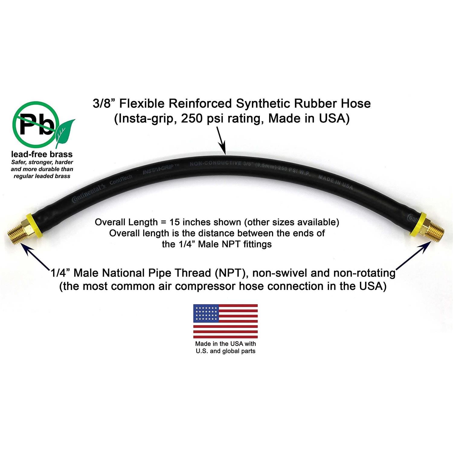 Short Air Compressor Hose 1/4 inch Male NPT To 1/4 inch Male NPT Connections - Zenithce
