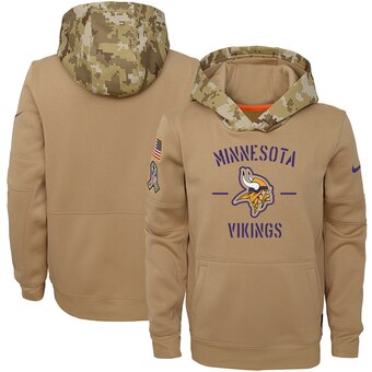 Youth Minnesota Vikings Khaki 2019 Salute To Service Therma Pullover Hoodie - Zenithce
