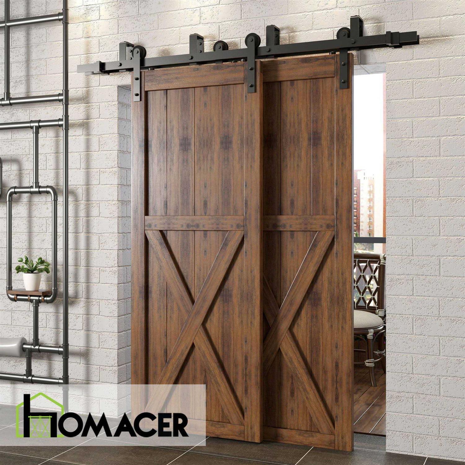 HOMACER Black Rustic Double Track Bypass U-Shape Sliding Barn Door Hardware Kit - Zenithce