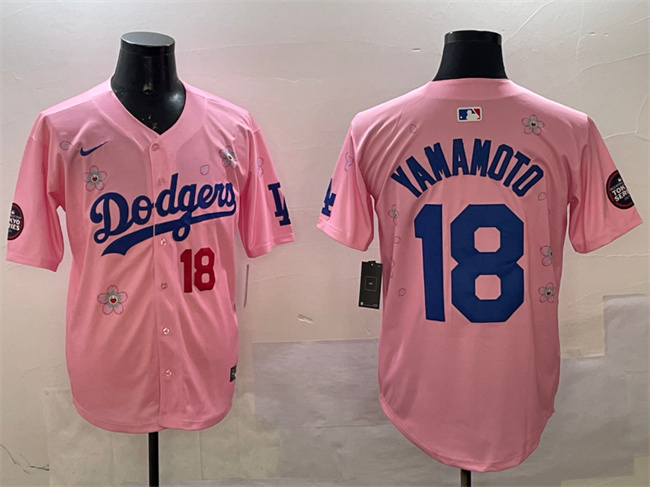 Los Angeles Dodgers #18 Yoshinobu Yamamoto Pink 2025 Tokyo Series Limited Stitched Jersey - Zenithce
