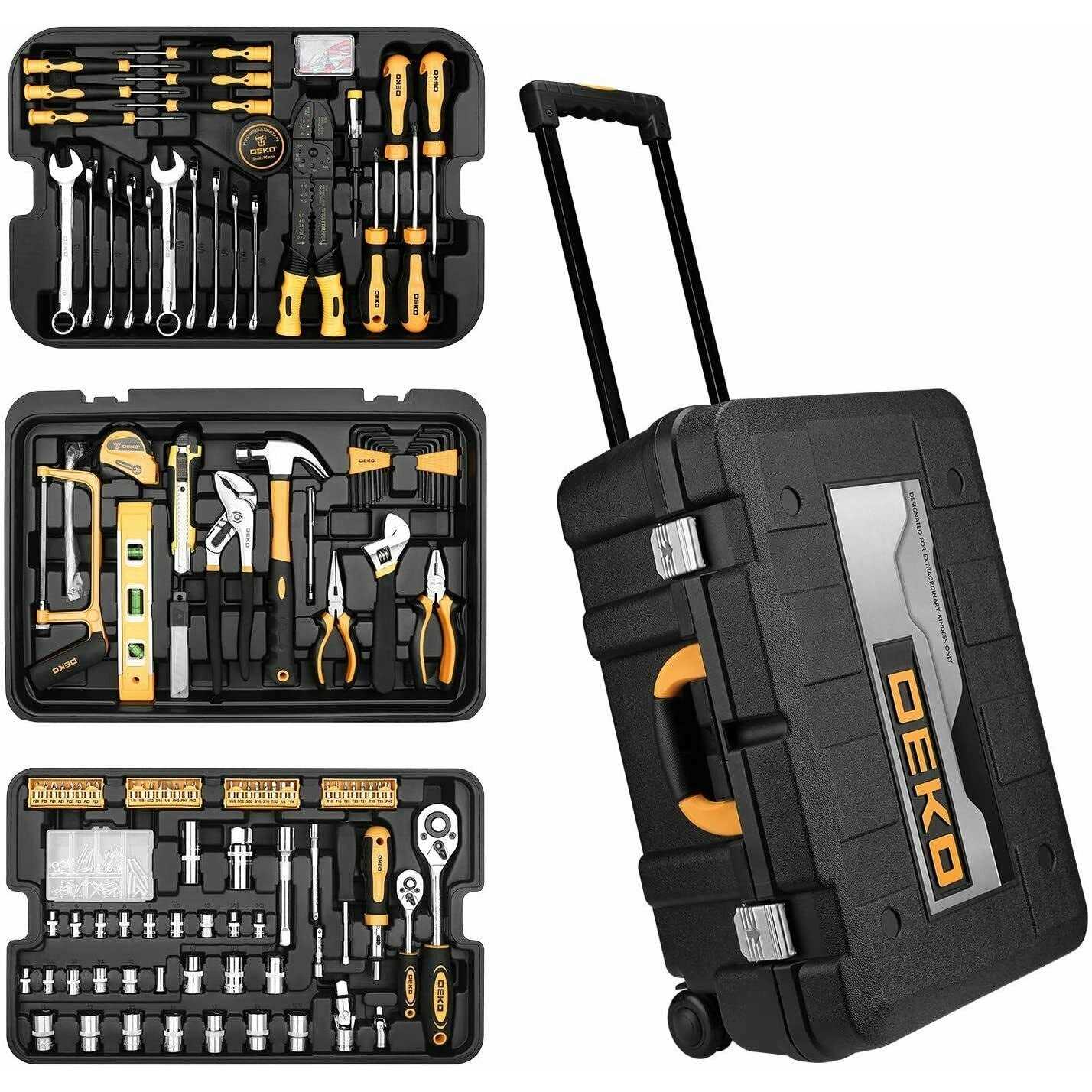 DEKOPRO 228 Piece Socket Wrench Auto Repair Tool Combination Package Mixed Tool Set Hand Tool Kit with Plastic Toolbox Storage Case - Zenithce