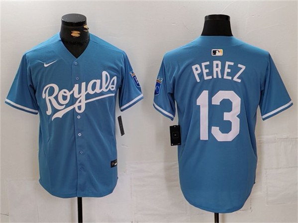 Kansas City Royals #13 Salvador Perez Light Blue Cool Base Stitched Jersey - Zenithce