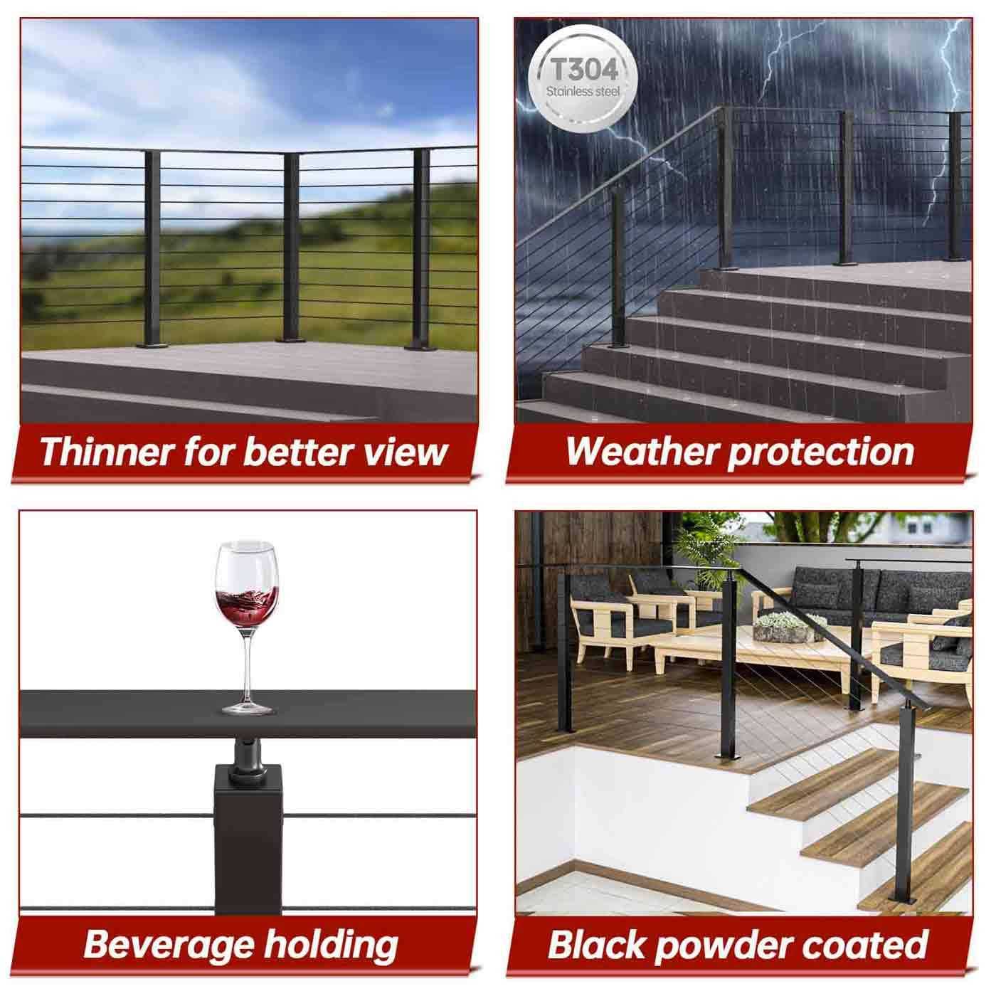 Muzata 6’6 Black Aluminum Flat Handrail HL10 BPA - Zenithce