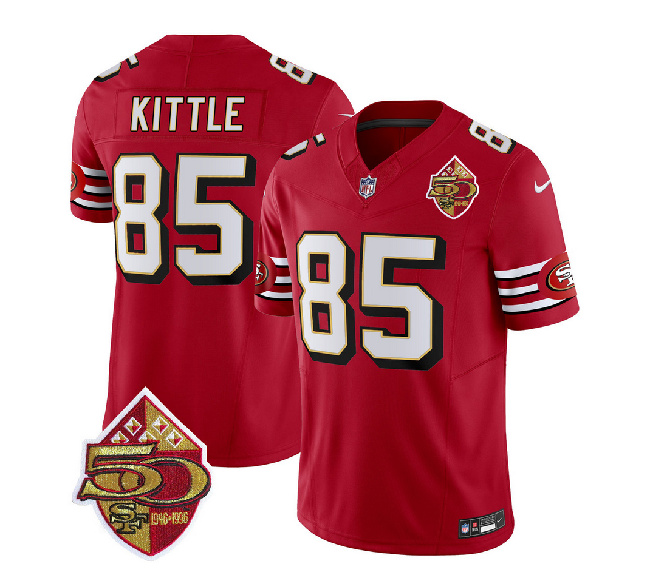 San Francisco 49ers #85 George Kittle Red 2023 F.U.S.E. 50th Patch Throwback Stitched Jersey - Zenithce