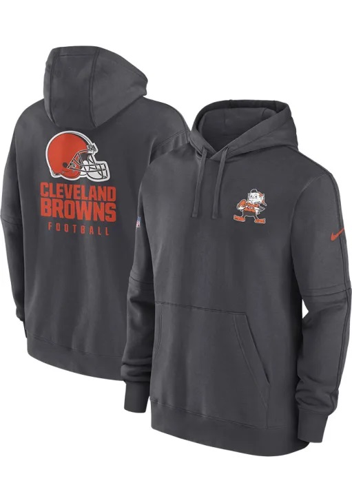 Cleveland Browns Charcoal Sideline Club Fleece Long Sleeve Hoodie - Zenithce