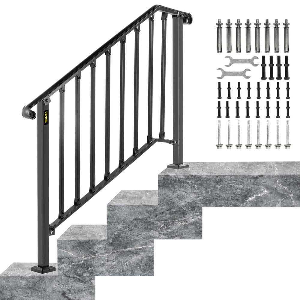 VEVOR Handrails 3 Steps Stair Wrought Iron Handrail Rail for Outdoor Steps - Zenithce