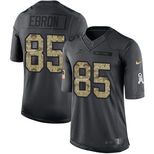 Lions #85 Eric Ebron Black Stitched Limited 2016 Salute To Service Nike Jersey - Zenithce