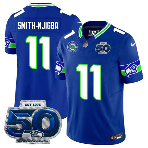 Seattle Seahawks #11 Jaxon Smith-Njigba Royal 2025 F.U.S.E 50th Season Patch Throwback Vapor Limited Football Stitched Jersey - Zenithce