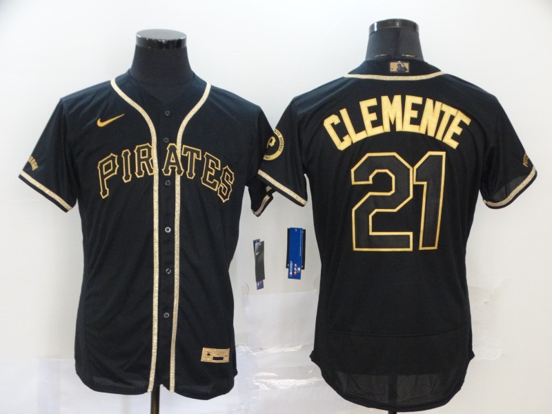 Pittsburgh Pirates #21 Roberto Clemente Black Golden Flex Base Stitched Jersey - Zenithce