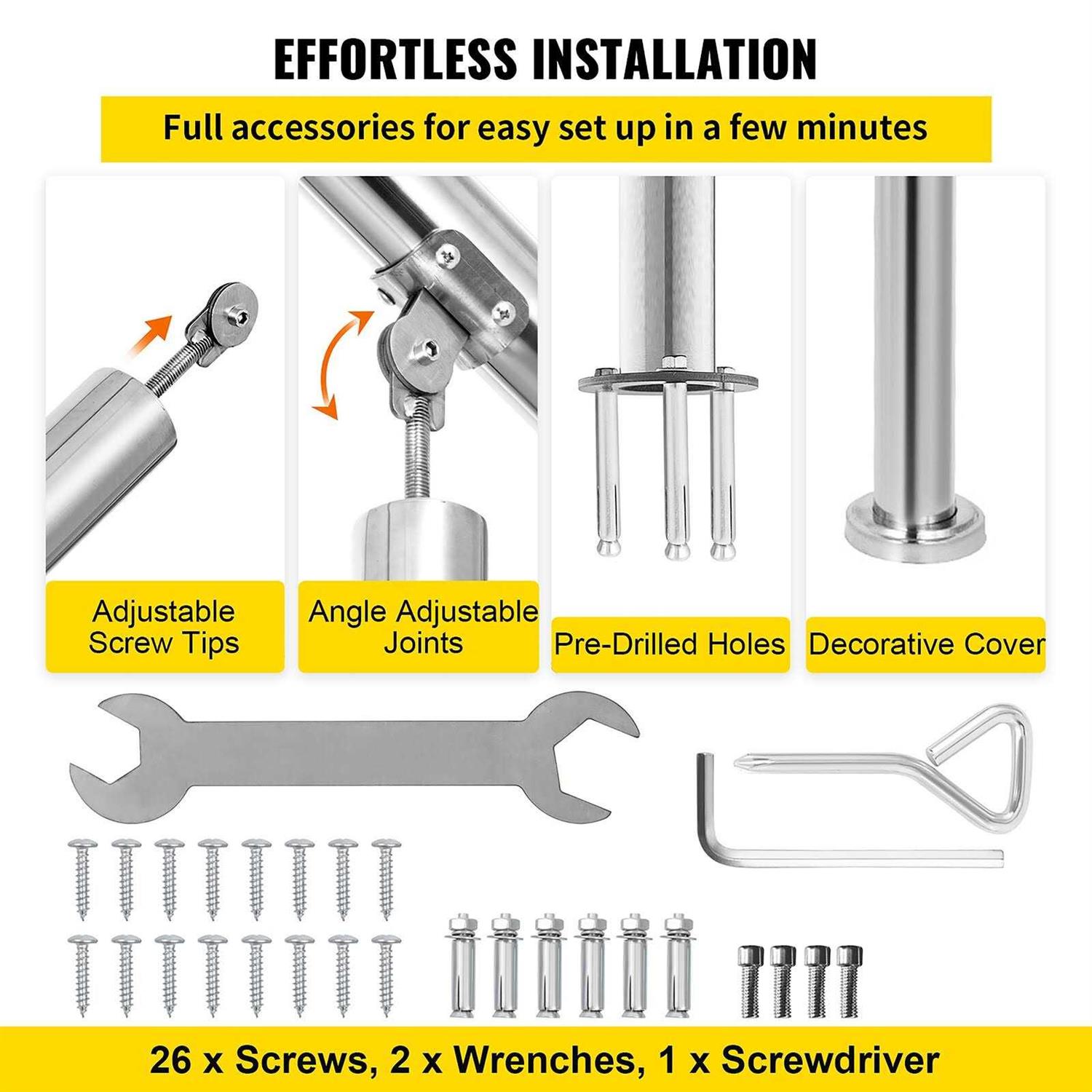 VEVOR Adjustable Stair Handrail BXGLTFS3BDLZ00001V0 - Zenithce