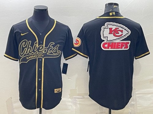 Kansas City Chiefs Black Gold Team Big Logo With Patch Cool Base Stitched Baseball Jersey - Zenithce