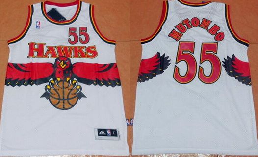 Atlanta Hawks #55 Dikembe Mutombo 1990 White Hardwood Classics Soul Swingman Throwback Jersey - Zenithce