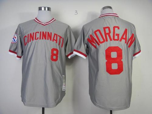 Mitchell And Ness Reds #8 Joe Morgan Grey Throwback Stitched Jersey - Zenithce