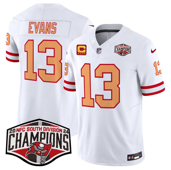 Tampa Bay Buccaneers #13 Mike Evans White 2024 F.U.S.E. NFC South Division Champions With 4-Star C Patch Limited Stitched Jersey - Zenithce