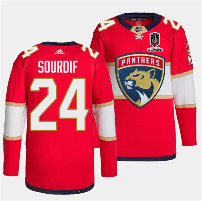 Florida Panthers #24 Justin Sourdif Red Home 2024 Stanley Cup Champions Stitched Jersey - Zenithce