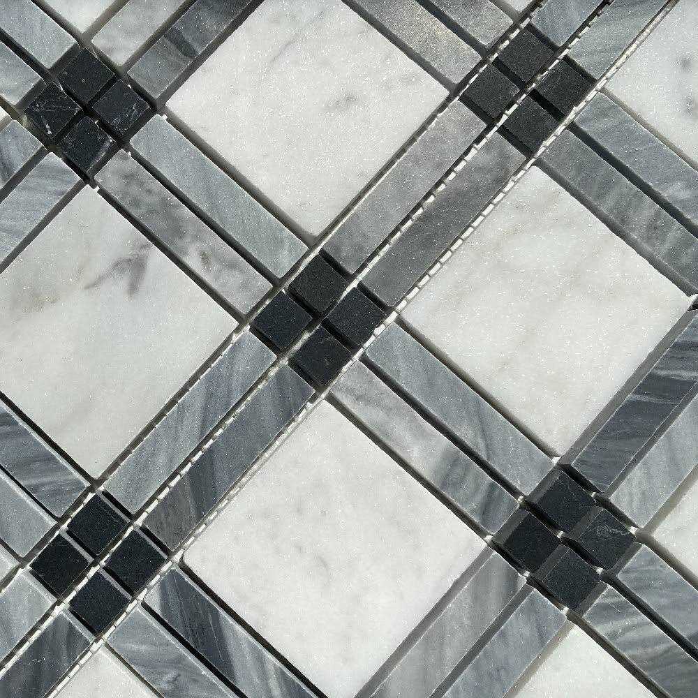 Marble Online Carrara White Black Gray Marble Plaid Tartan Tile - Zenithce