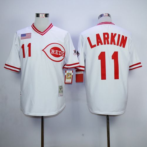 Mitchell And Ness 1990 Reds #11 Barry Larkin White Throwback Stitched Jersey - Zenithce