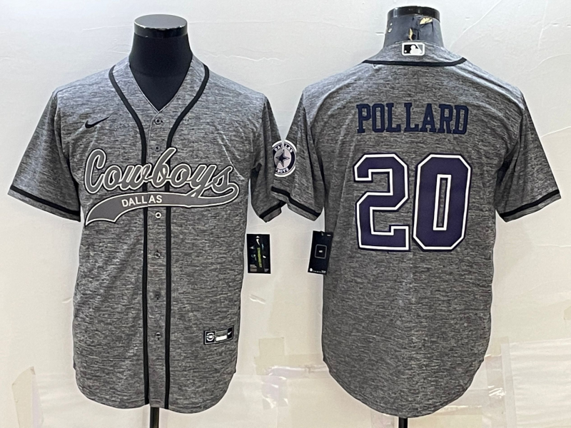 Dallas Cowboys #20 Tony Pollard Grey With Patch Cool Base Stitched Baseball Jersey - Zenithce