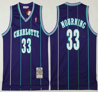 Charlotte Hornets #33 Alonzo Mourning 1992-93 Purple Hardwood Classics Soul Swingman Throwback Jersey - Zenithce
