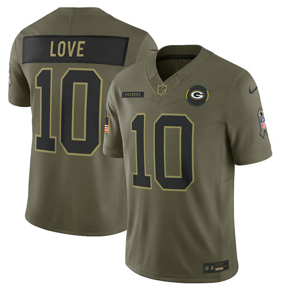 Green Bay Packers #10 Jordan Love Olive 2025 Salute to Service Limited Stitched Jersey - Zenithce