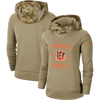 Women's Cincinnati Bengals Khaki 2019 Salute To Service Therma Pullover Hoodie(Run Small) - Zenithce