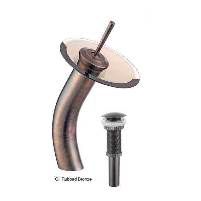 Kraus Single Hole & Handle Vessel Glass Waterfall Bathroom Faucet with Pop-Up Drain with Glass Disk KGW-1700 - Zenithce