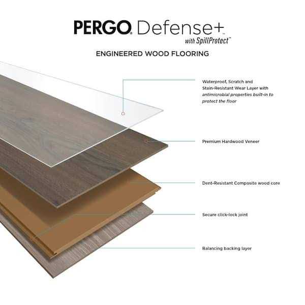 Pergo Defense+ Oak 3/8 in. T x 7.5 in. W Waterproof Engineered Hardwood Flooring - Zenithce
